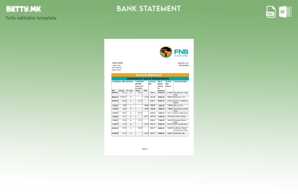 модерен стил Јужноафрикански FNB банкарски шаблон ексел
